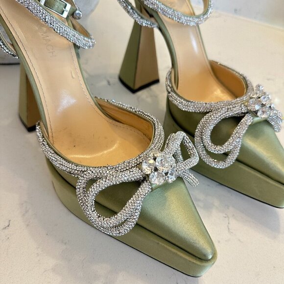 MACH & MACH Double Bow Satin Platform Pump in Pistachio Size 8US / 38EU - Picture 4 of 14